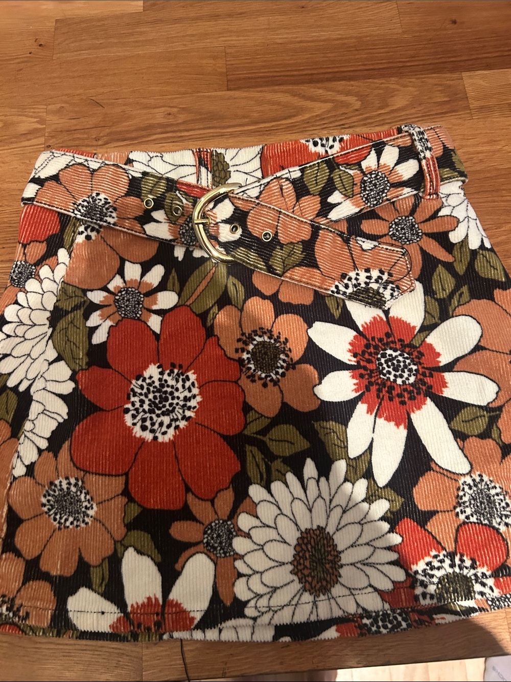 Show Me Your Mumu Floral Corduroy Mini Skirt in Orange, White, Olive
